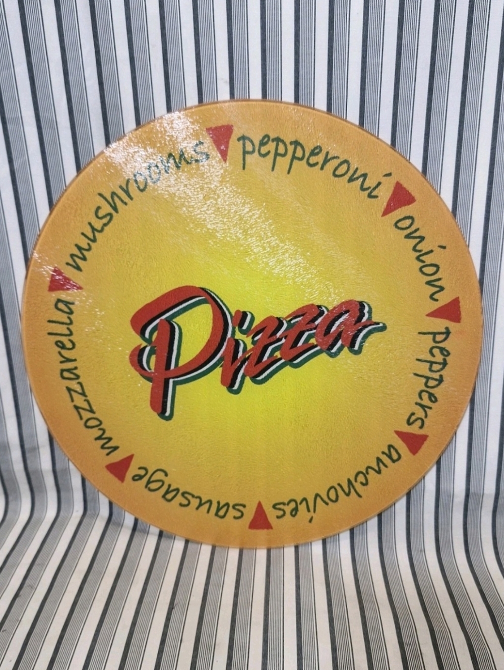 14” Tempered Pizza Themed Serving Plate Tray Non Skid Feet Glass